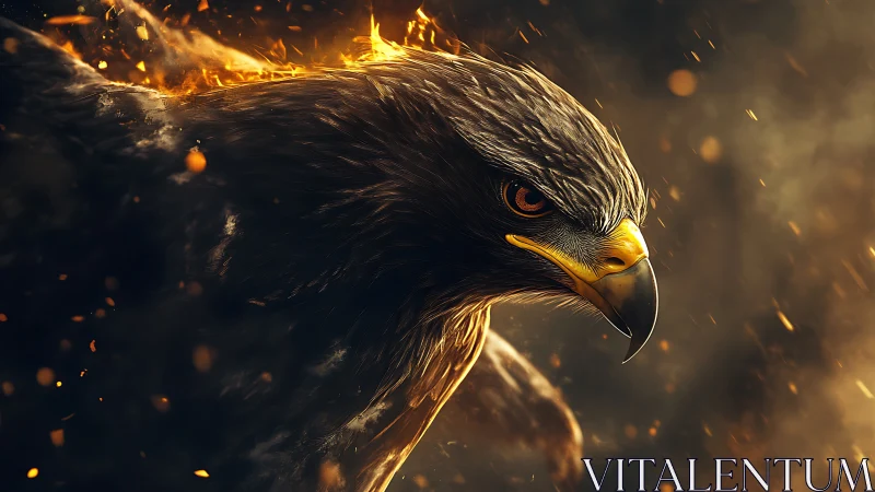 Majestic Eagle in Fiery Artistic Style with Intense Focus.