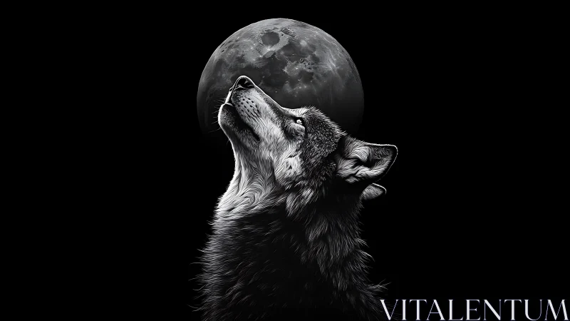Lone wolf silhouette under luminous full moon night.