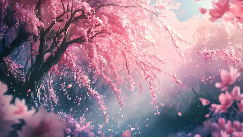 Digital rendering shows overhanging cherry blossoms in mist