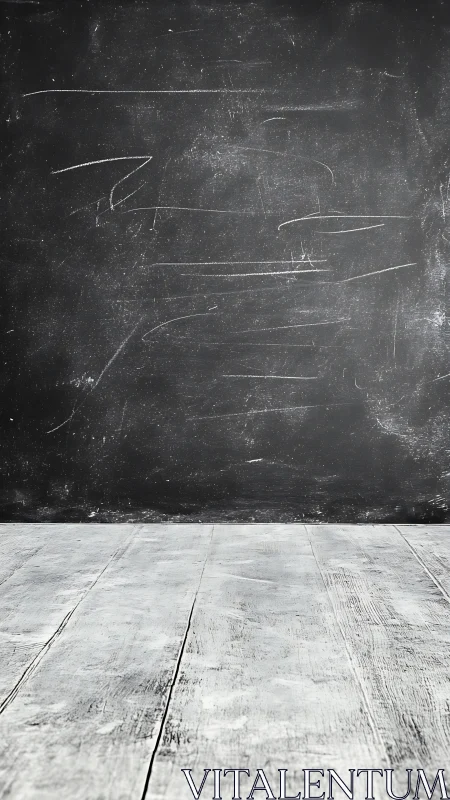 Empty chalkboard wall with rustic wooden floor background.