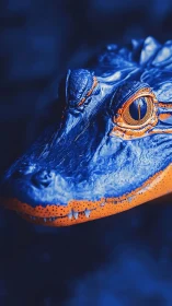 Chromatic macro study of alligator head with neon contrast.