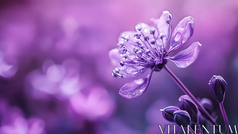 Dew-Kissed Petals: Nature's Jeweled Dance in Purple.