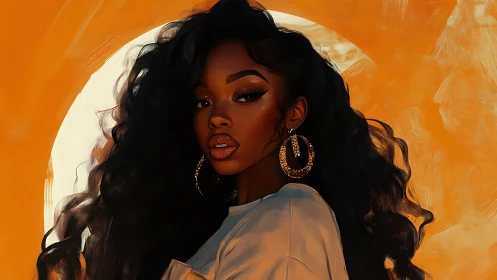 Digital portrait shows confident woman against vivid orange