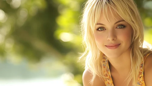 Sunlit blonde daydream amid softly melting garden greens.