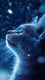 Luminous Cat in Cosmic Snowfall.