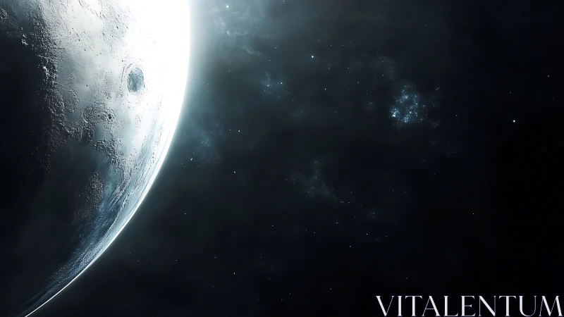 Soft lunar horizon welcomes a quiet galaxy of distant stars