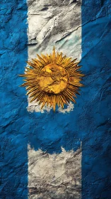 Sunburst crest on weathered blue banner of quiet resilience.
