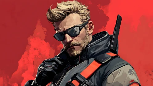 Tactical cyber-noir operative rendered in dynamic digital painting