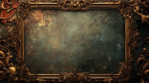 Baroque gold frame guards a moody teal painted void.