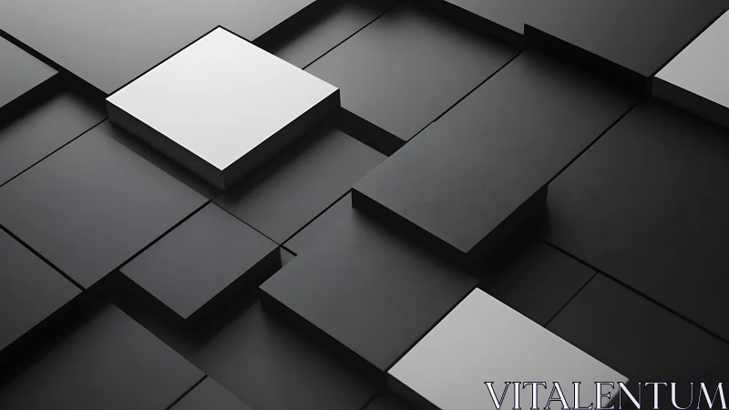 Monochrome geometric panels with raised white focal planes.