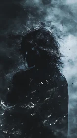 Stormborn silhouette dissolving into nocturnal ocean dusk.