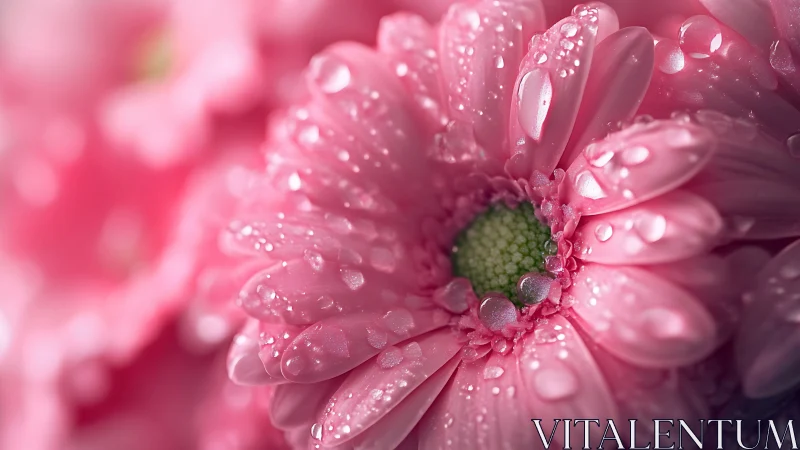 Dewy Pink Gerbera Petals Glistening with Fresh Raindrops