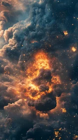 Celestial Explosion Among Clouds and Embers