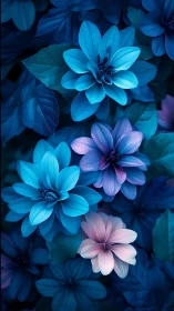 Neon Dahlias in Midnight Blue: Electric Blooms Awakening.