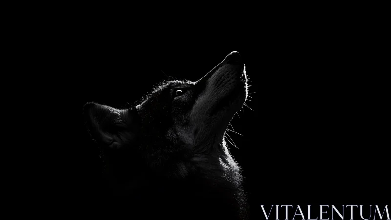 Lone wolf in lunar spotlight, carved from midnight shadow.