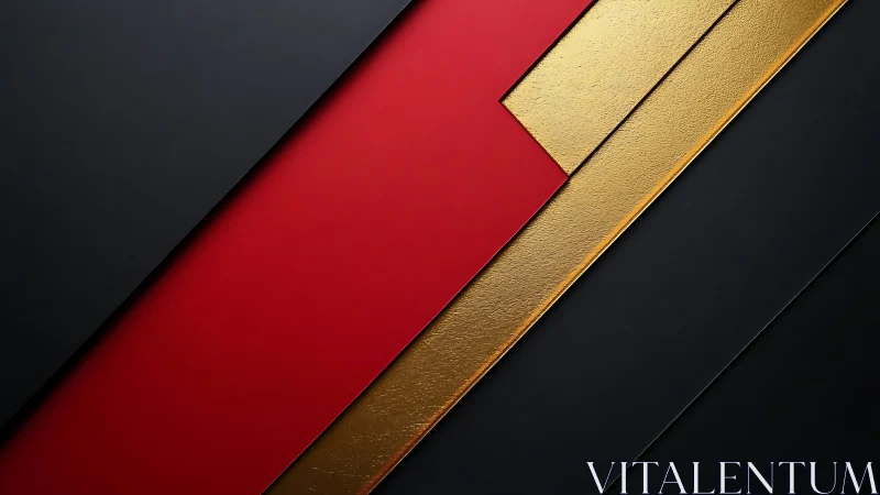 Geometric red and gold diagonal panels in 3D minimalism.