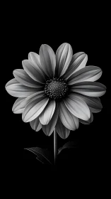 Monochrome Bloom: Daisy's Shadow Dance in Grayscale Light.