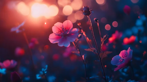 Magical Blooms Glowing in Twilight Garden Light.