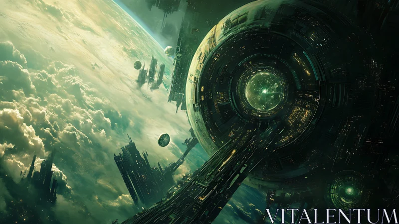 Orbital megastructure surrounding clouded terrestrial planet.