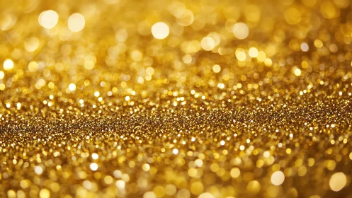 Sparkling Gold Glitter Close-Up with Bokeh Effect, Festive Style.