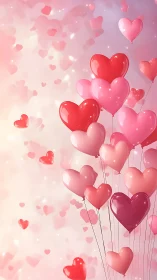 Heart Balloons Float Pink Gradient Sky With Sparkles