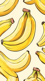 Banana fruit cluster illustration in repeating pattern format.