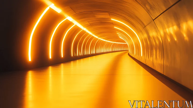 Liquid light bends through a futuristic golden tunnel
