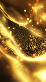 Gold particle wave surface forms flowing luminous pattern