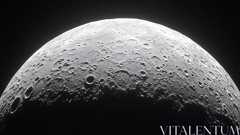 Crescent lunar horizon glows in stark, high-contrast space