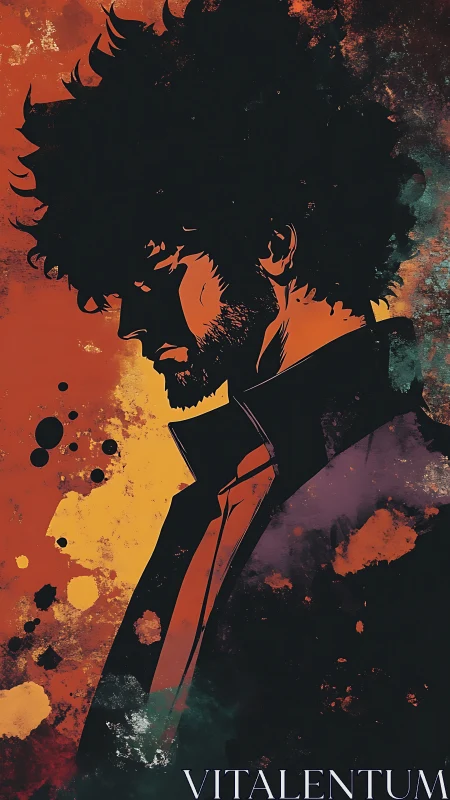 Moody anime silhouette in neon-stained abstract colors.