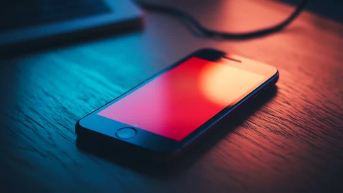 Smartphone with Gradient Display in Neon Lighting.