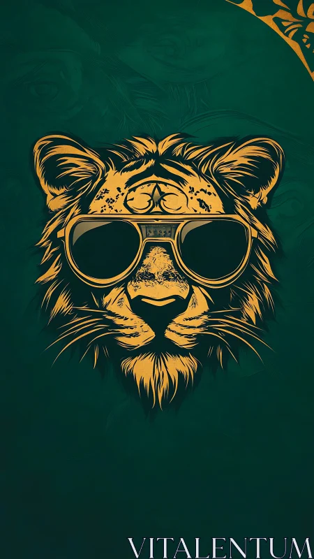 Sunglass oracle lion glows in emerald night swagger.