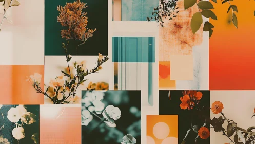 Colorful floral collage gently blends nature with modern design