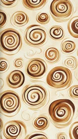 Coffee-toned spiral brush strokes form playful abstract pattern.