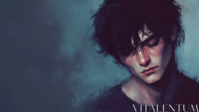 Melancholic young man portrait in cool desaturated palette