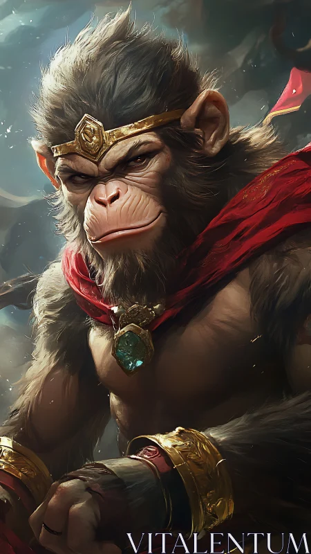 Crowned warrior monkey studies mortals with quiet mischief