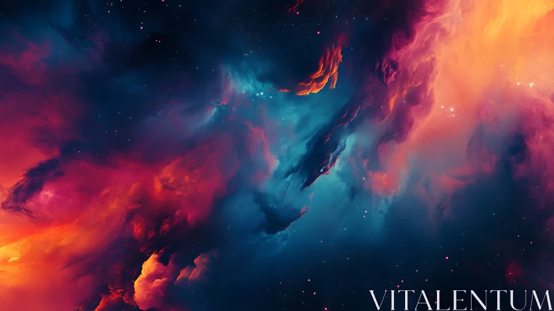 Nebula clouds collide in vivid cyan, magenta, and gold