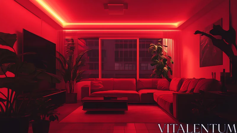 Modern living room glows under immersive red LED lighting