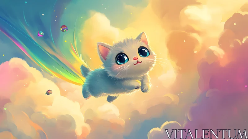 Luminous Feline in Chromatic Cloud Expanse.