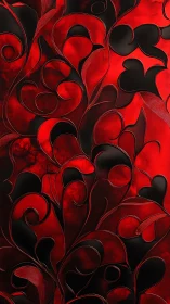 Red and black abstract floral swirl pattern background design.
