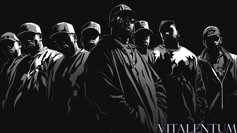 Hip-hop collective stands in stark monochrome spotlighted night