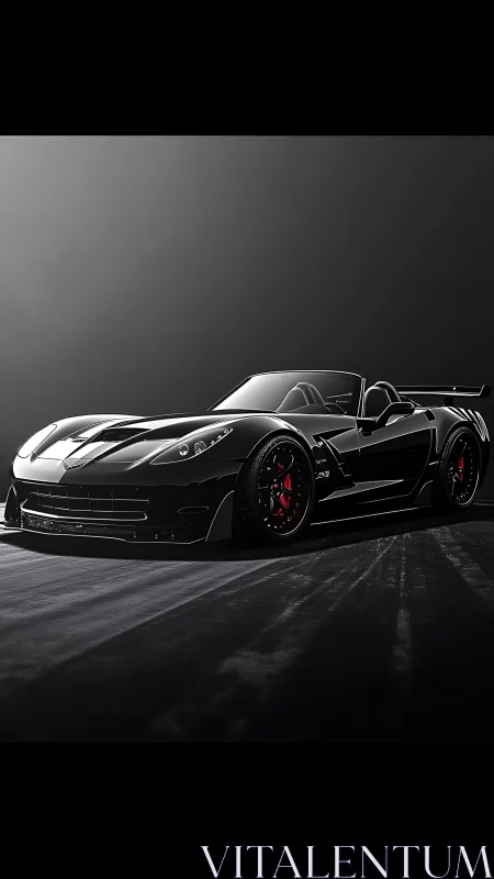 Black modified sports car is positioned in low side view