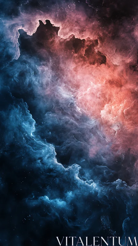 Nebula-like blue and red gas clouds in deep space field.