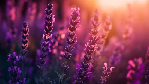 Glowing lavender stems welcome the gentle warmth of sunset light