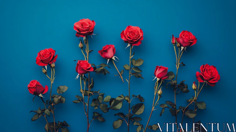 Crimson Roses Against Teal: A Study in Contrast.