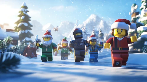 Cheerful LEGO friends enjoy a snowy holiday adventure together.