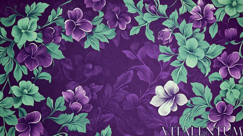 Violet Blossoms Dance Across Emerald Canvas.
