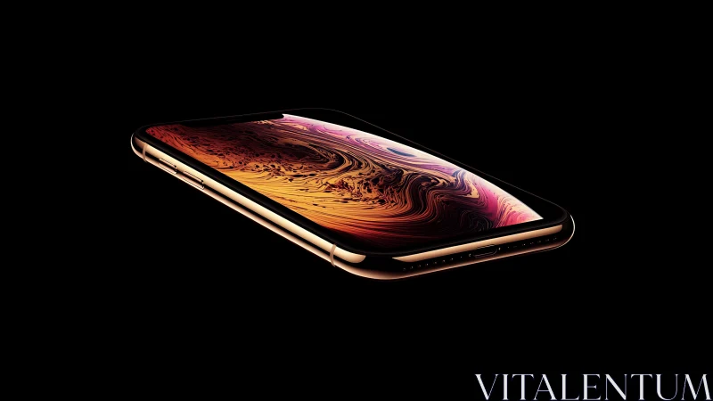 Luminous gold smartphone cradling a molten nebula screen.