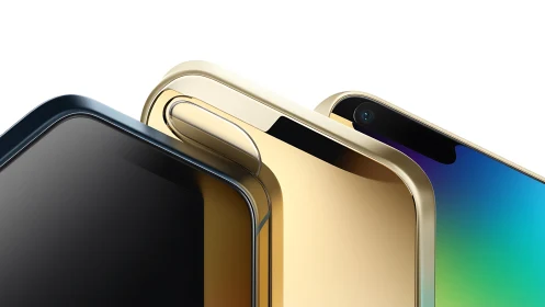 Premium Smartphones Displayed in Black, Gold, Cream Colors.