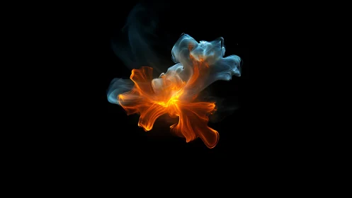 Abstract orange and blue flame plumes rendered on black field